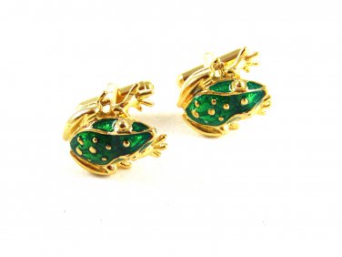 Goldtone & Green Frog Cufflinks 11062013
