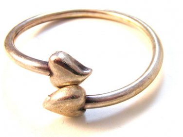 Vintage Sterling Silver Two 2 Hearts Bangle Bracelet