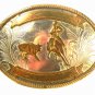 Vintage German Silver Calf Roping Rodeo 2 Tone Belt Buckle Unbranded 72015