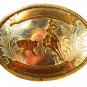 Vintage German Silver Calf Roping Rodeo 2 Tone Belt Buckle Unbranded 72015