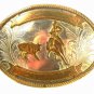 Vintage German Silver Calf Roping Rodeo 2 Tone Belt Buckle Unbranded 72015