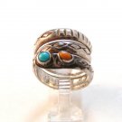 Navajo Native American Sterling Coral Turquoise Snake Ring Sz 9 1/2