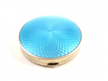 Art Deco Sterling Silver Baby Blue Initialed MWS ?? Guilloche Compact