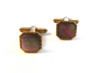 Vintage Gold Tone & Abalone Art Deco Cufflinks by Hickok