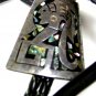 Taxco Sterling Silver Abalone Aztec Bolo with Leather Cord Signed Mexico 101714