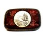 Vintage Schrimshaw Ship & Tooled Leather Belt Buckle