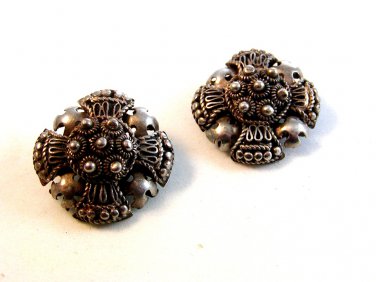Vintage Signed Silver Clip On Earrings