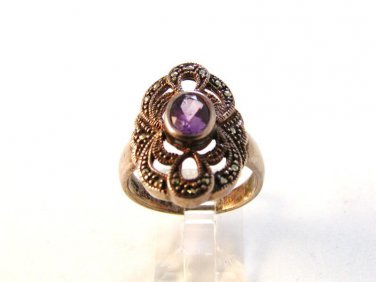 Vintage Edwardian Silver Amythest Marcisites Ring Sz 8