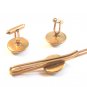 1930's - 50's Gold Tone Fly Fishing Hook Cufflinks & Tie Clasp by Krementz