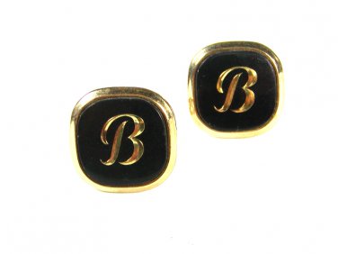 1960's - 70's Goldtone & Black Initial / Letter B Cufflinks by Swank 72215