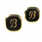 1960's - 70's Goldtone & Black Initial / Letter B Cufflinks by Swank 72215