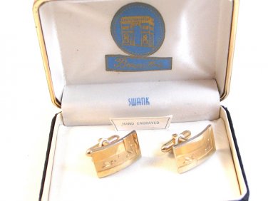 Vintage 1950's - 1970's Gold Tone Beaux Arts Cufflinks by Swank in Box