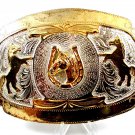 Mexican 2 Tone Horse Head In Horse Shoe Belt Buckle