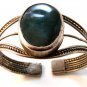 Vintage Tribal Sterling Silver Blue Green Agate Cuff Bracelet
