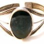 Vintage Tribal Sterling Silver Blue Green Agate Cuff Bracelet