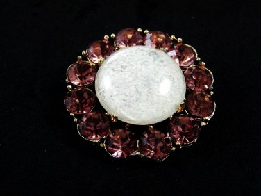 50's - 60's True Vintage Pink & Opalescent Rhinestones Brooch Unmarked 102014