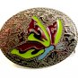 Womans / Ladies Silver Tone Butterfly Enameled Western Belt Buckle