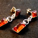 Vintage Deco Style Sterling Silver & Amber Earrings