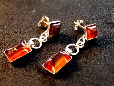 Vintage Deco Style Sterling Silver & Amber Earrings