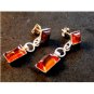 Vintage Deco Style Sterling Silver & Amber Earrings