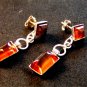 Vintage Deco Style Sterling Silver & Amber Earrings