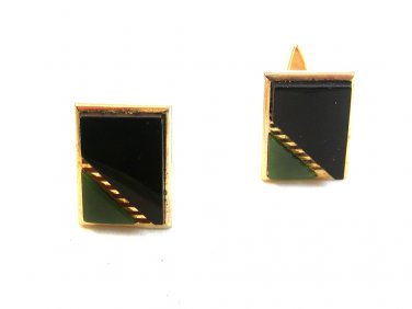 Vintage Gold Tone Green & Black Cufflinks