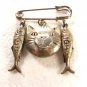 Dangley Hollow Silvertone Cat's Head & 2 Fish Brooch Unbranded 62915