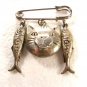 Dangley Hollow Silvertone Cat's Head & 2 Fish Brooch Unbranded 62915