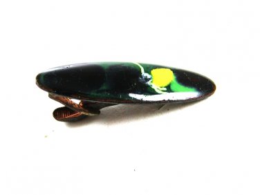 1940- 1960's Black Green Yellow Enameled Copper Tie Clasp 72414