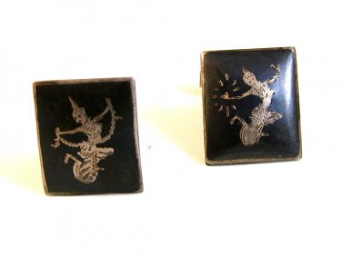Vintage Siam Sterling Silver Niello Dancing Lady Cufflinks