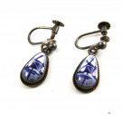 Dangley 835 Silver Blue Delft Dutch Holland WindMill Screw Back Earrings