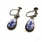 Dangley 835 Silver Blue Delft Dutch Holland WindMill Screw Back Earrings