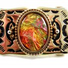 Vintage 1980's Sparkly Shiny Goldish Greenish Belt Buckle Not Marked 092314