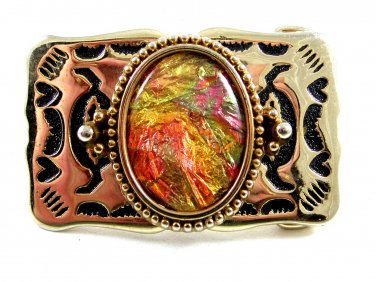 Vintage 1980's Sparkly Shiny Goldish Greenish Belt Buckle Not Marked 092314
