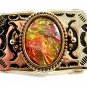 Vintage 1980's Sparkly Shiny Goldish Greenish Belt Buckle Not Marked 092314