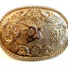Vintage Silver Tone Western Cowboy Bull Head Belt Buckle
