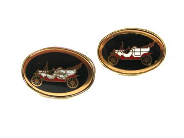 Vintage Silvertone Goldtone Black Automobile Jalopy Cufflinks Unbranded 72215