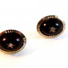 Vintage Gold Tone Red & Clear Rhinestones Cufflinks