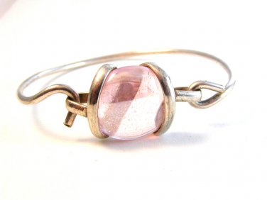 Vintage Handmade Sterling Silver & Pink Stone / Glass ? Bracelet