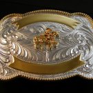 Silver & Gold 2 Tone Western Cowboy Rodeo Riding Belt Buckle by Justin