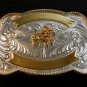 Silver & Gold 2 Tone Western Cowboy Rodeo Riding Belt Buckle by Justin