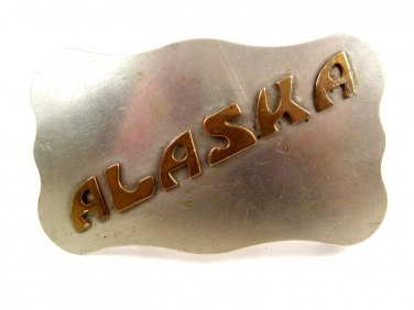 Vintage 2 Tone Western Cowboy Nickel Silver Alaska Belt Buckle