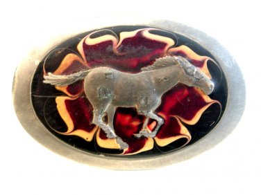 Vintage Horse in front of Fire Flame Belt Buckle