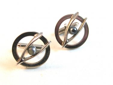 Vintage Silver Tone & Pearl Wishbone Cufflinks Signed Swank