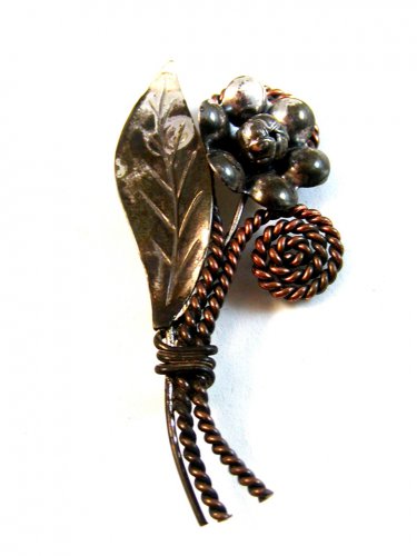 Vintage Sterling Silver & Copper Flower Brooch