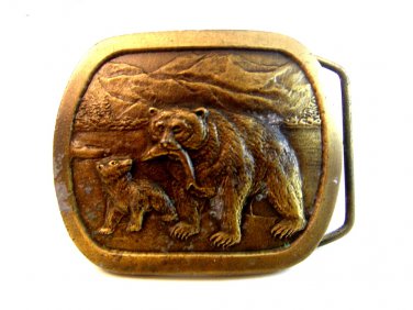 Vintage 1976 Mom & Baby Bear Belt Buckle by Indiana Metal Craft