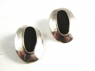 Sterling Silver & Black Onyx Pieced Earrings Signed ND