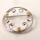 Vintage Beau Sterling Silver And Pearl Brooch