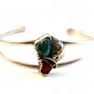 Vintage Southwest Sterling Silver & Turquoise & Coral  Cuff Bracelet