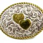 Ladies Silvertone Goldtone 2 Hearts Belt Buckle by Crumrine USA 101414